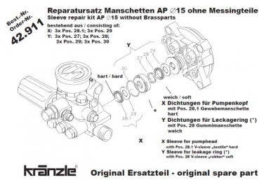 Kränzle Reparatur-Satz Manschetten 15 mm